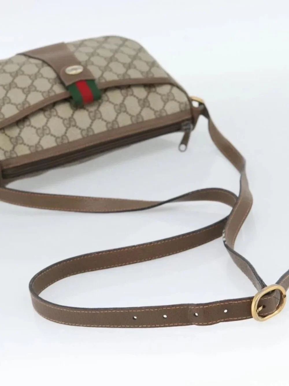 GUCCI GG Supreme Web Sherry Line Bag PVC Beige Gold 89 02 032 Auth 187818